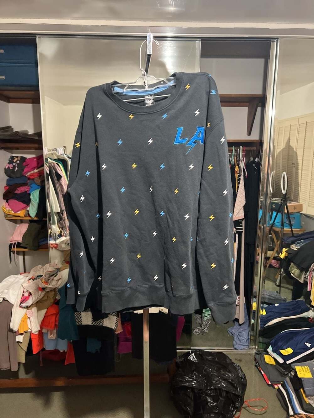 NFL Team Apparel Los Angeles LA Chargers All-Over Lightning Bolt Sweatshirt